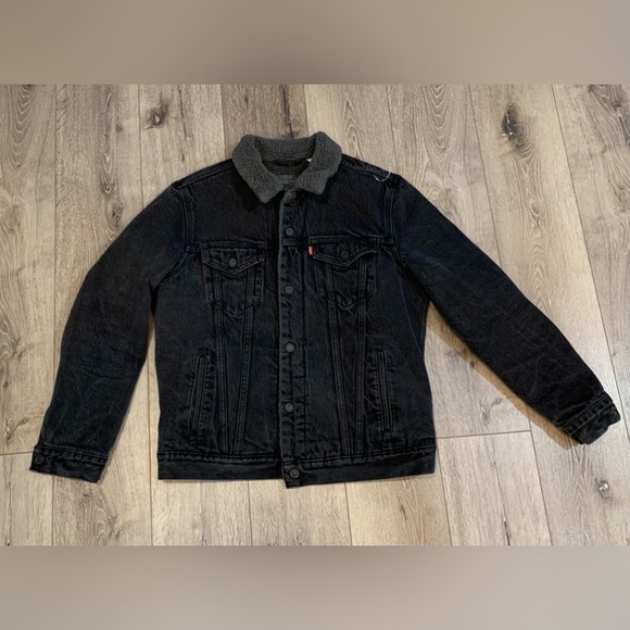 Levi Sherpa Jacket Streetwear Bikercore Trucker Bomber Winter Denim-L - Picture 2 of 7